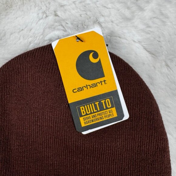 Carhartt One Size Unisex Knit Cuffed Beanie Cap Brown A18 Workwear New NWT - Picture 3 of 5